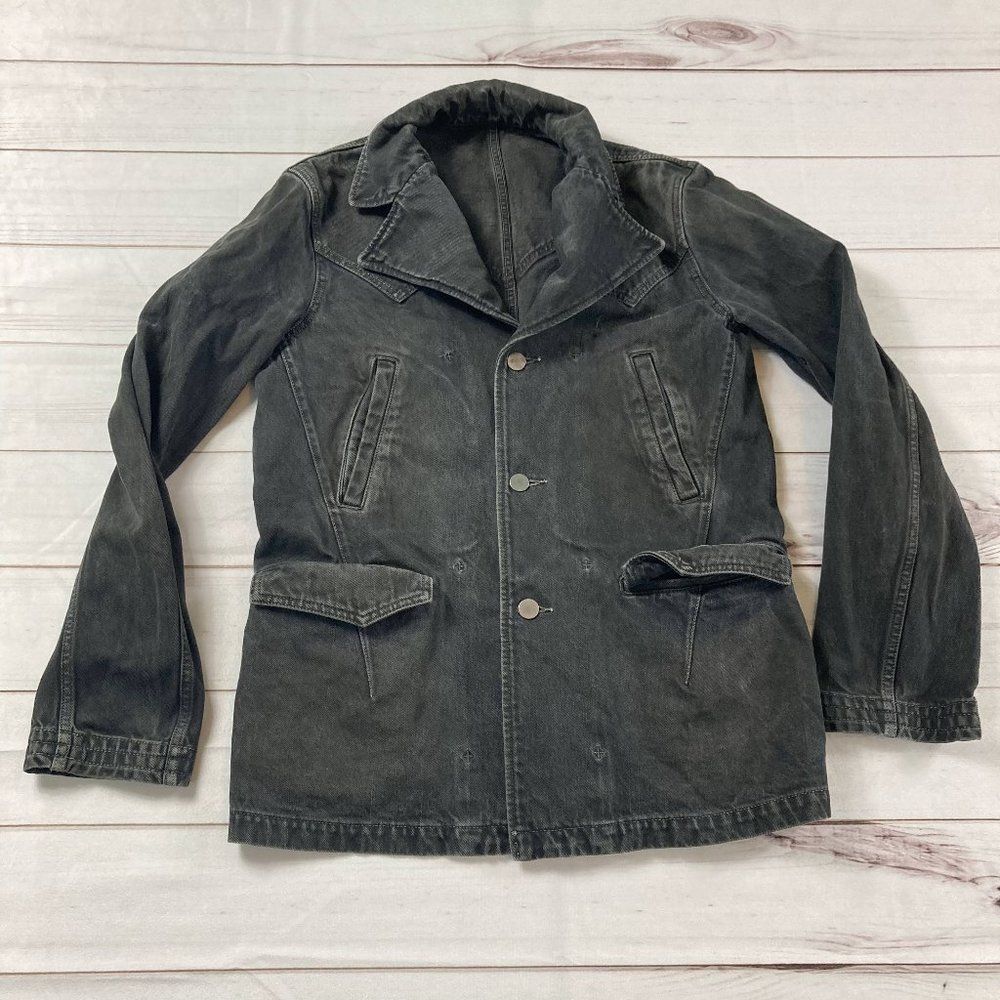 Number (N)ine Mens Black Long Sleeve Button Up Denim Jacket Blazer Size 4